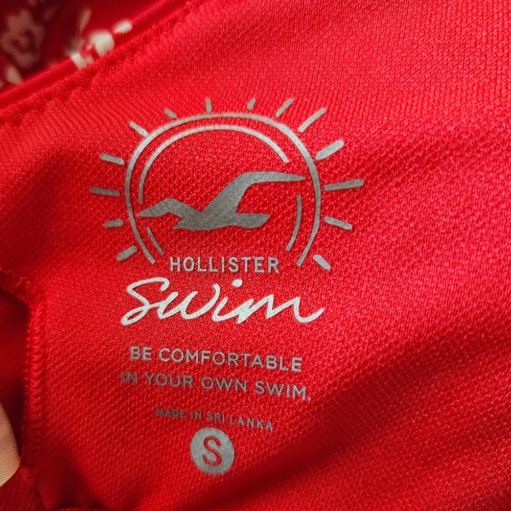 Hollister Swim Red Floral Bikini Set Knot Front Top S High Waist V Cut Bottom M - Picture 4 of 7